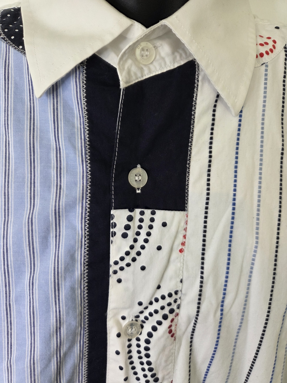 Le Jean Marithe Francois Girbaud Short-Sleeve Patchwork Button-Down Shirt - Picture 5 of 8